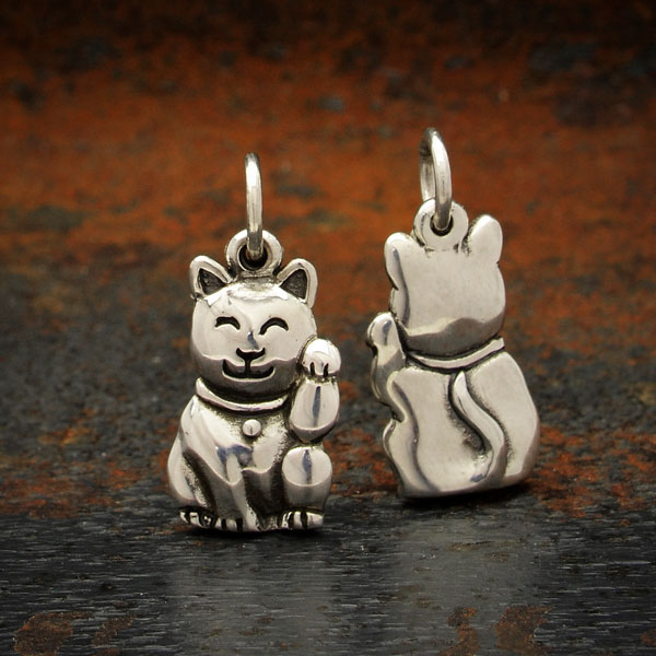 Maneki Cat Chinese Lucky Bead Charm Sterling Silver 925 With Enamel  Bracelets
