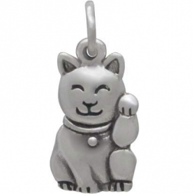 Sterling Silver Lucky Cat Charm -Maneki Neko Charm 18x8mm