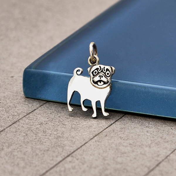Cute Pug Dog Canine Collection Silver Tone Metal Pendant Necklace