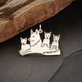 Sterling Silver Mama Wolf Pendant w Three Pups DISCONTINUED