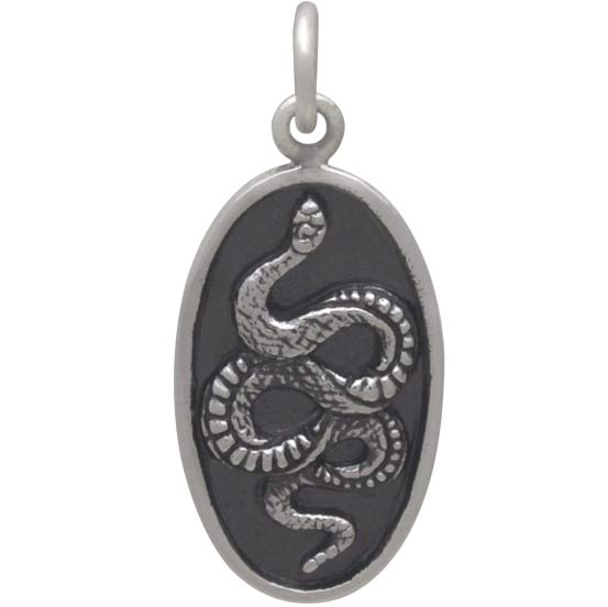 Sterling Silver Snake Pendant on Oval Disk