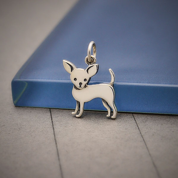Made in USA 1 Sterling Silver Small Tiny Chihuahua Dog Charm 3D on Thin European Dangle Bead Large Hole Bail