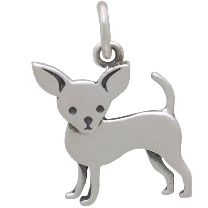Made in USA 1 Sterling Silver Small Tiny Chihuahua Dog Charm 3D on Thin European Dangle Bead Large Hole Bail