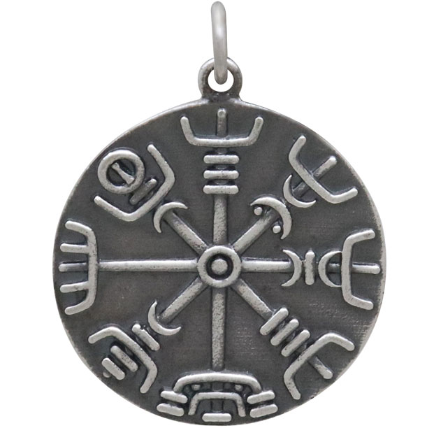 Sterling Silver Viking Compass Pendant 27x21mm