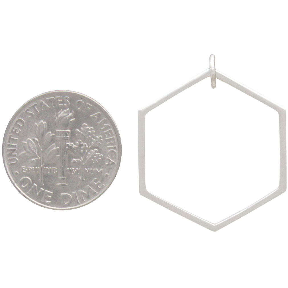 Sterling Silver Large Hexagon Charm 29x23mm
