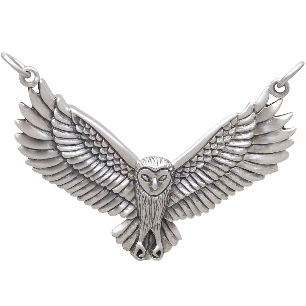 Sterling Silver Flying Owl Pendant Festoon 31x40mm