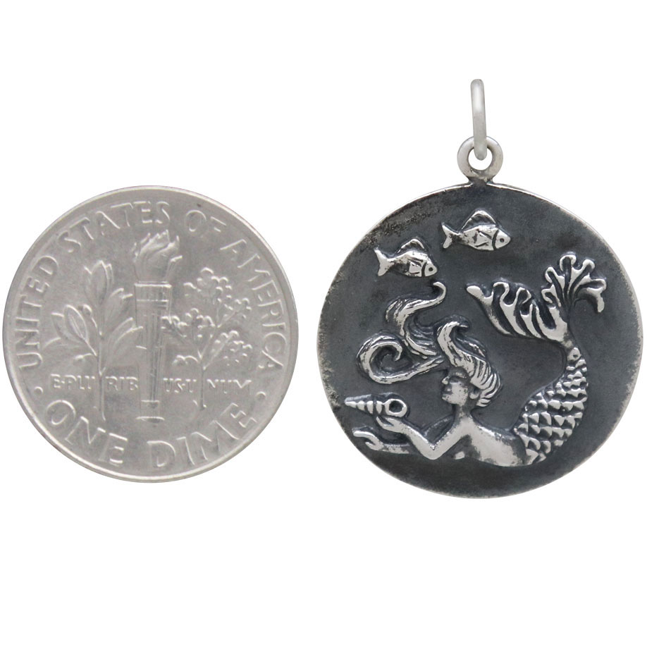 Sterling Silver Mermaid Coin Charm 26x20mm