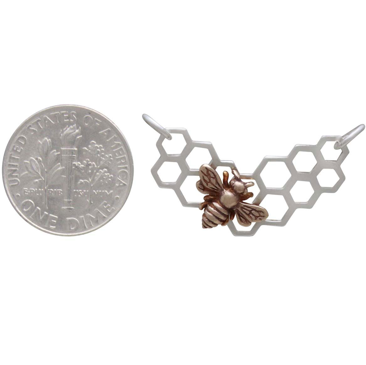 Sterling Silver Honeycomb Festoon with Bronze Bee 18x27mm