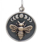 Sterling Silver Moon Phase Charm with Bronze Bee 22x16mm