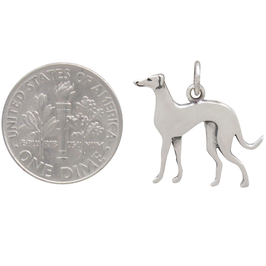Sterling Silver Greyhound Dog Charm 19x19mm