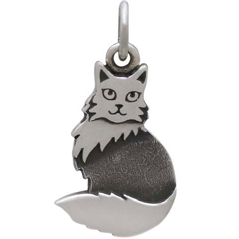 Sterling Silver Layered Fluffy Cat Charm 21x10mm