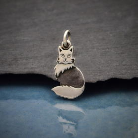 Sterling Silver Layered Fluffy Cat Charm 21x10mm