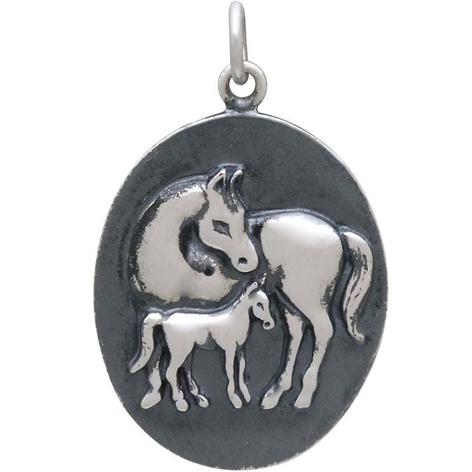 Sterling Silver Mom and Baby Horse Pendant 28x18mm