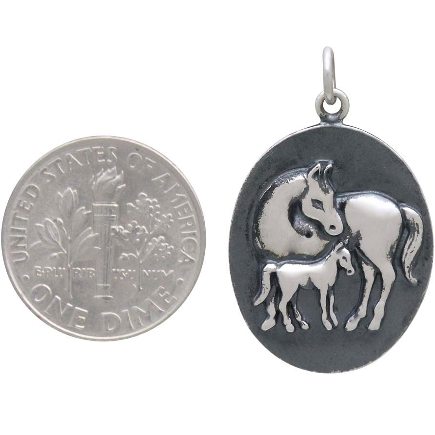 Sterling Silver Mom and Baby Horse Pendant 28x18mm