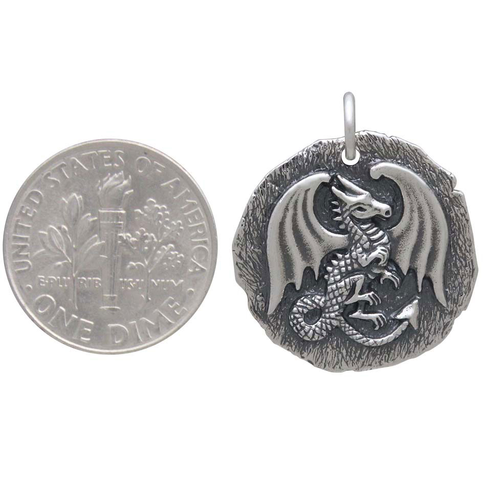 Sterling Silver Ancient Coin Charm - Dragon 24x20mm