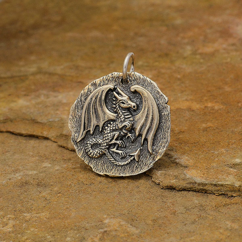 Sterling Silver Ancient Coin Charm - Dragon 24x20mm