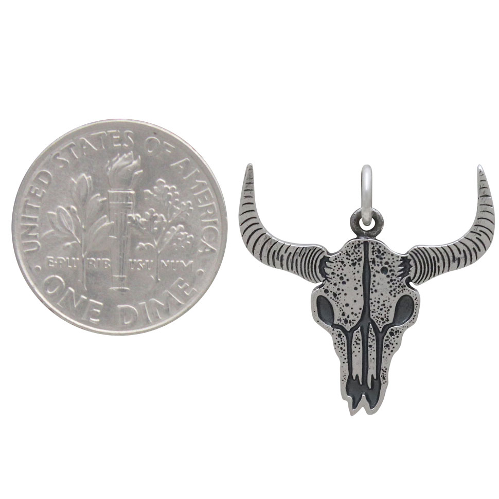 Sterling Silver Flat Cow Skull Pendant 21x20mm