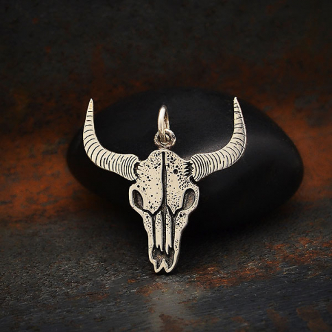 Sterling Silver Flat Cow Skull Pendant 21x20mm