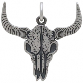 Sterling Silver Flat Cow Skull Pendant 21x20mm