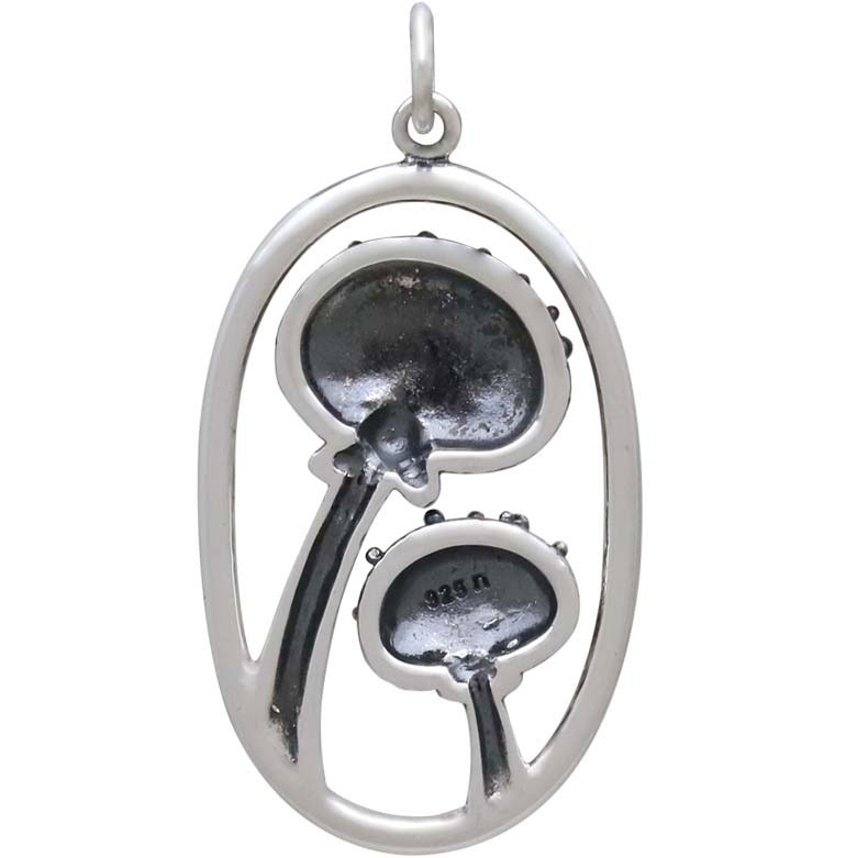 Sterling Silver Agaric Mushrooms Pendant in Oval 33x17mm
