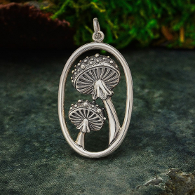 Sterling Silver Agaric Mushroom Pendant in Oval 33x17mm
