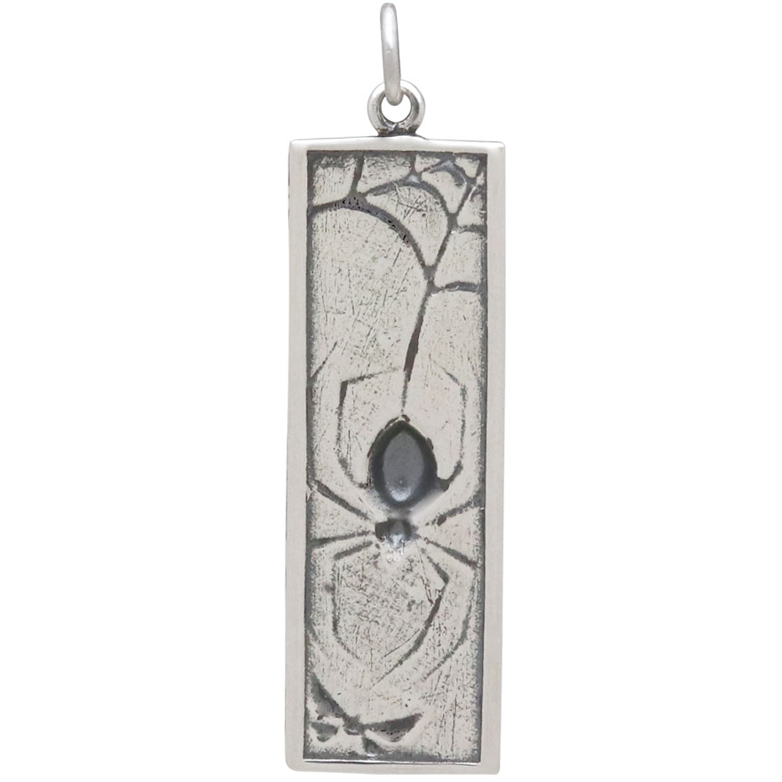 Sterling Silver Spider Pendant on Rectangle 37x10mm