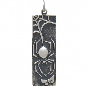 Sterling Silver Spider Pendant on Rectangle 37x10mm