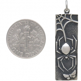 Sterling Silver Spider Pendant on Rectangle 37x10mm