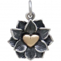Sterling Silver Lotus Pendant with Bronze Heart 19x14mm