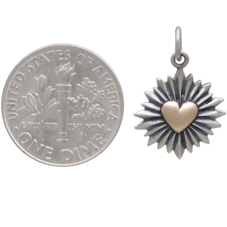 Mixed Metal Heart Pendant with Sunrays 20x14mm dime