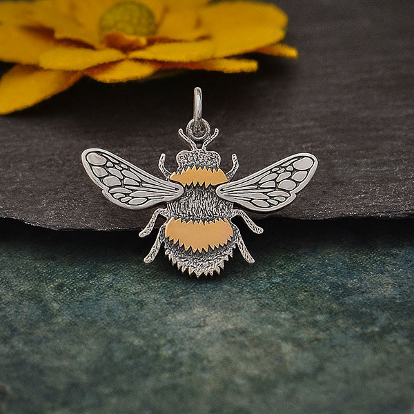 Vintage Inspired Honey Bumble Silver Large Bee Necklace Lucky Charm 