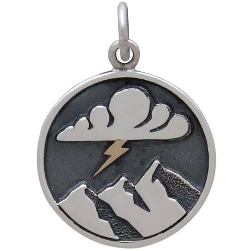 Silver Mountain Charm with Cloud and Bronze Lightning22x16mm