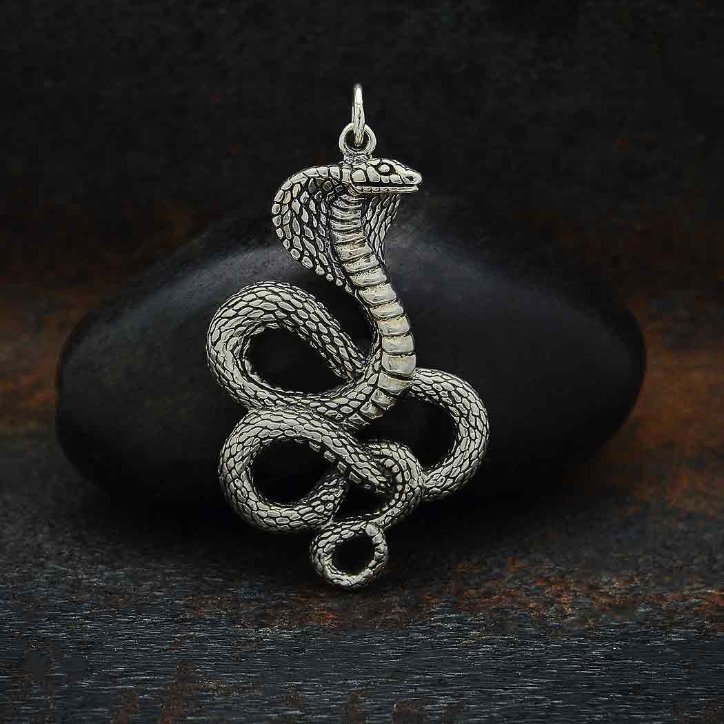 10Pcs Snake Charms for Bracelet Cobra Pendant Necklace Findings Antique Silver 
