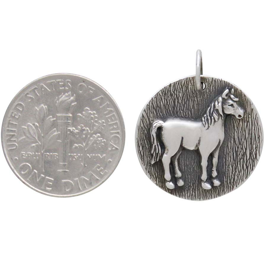 Sterling Silver Horse Coin Charm 23x19mm