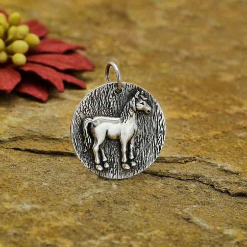 Sterling Silver Horse Coin Charm 23x19mm