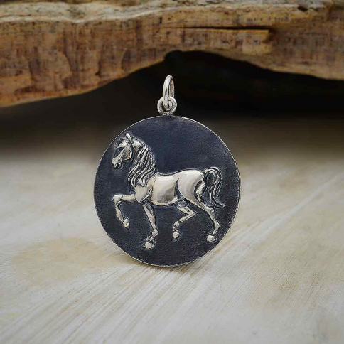 Sterling Silver Prancing Horse Pendant 28x21mm