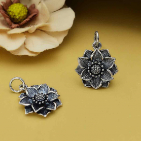 Sterling Silver Realistic Lotus Charm 19x14mm DISCONTINUED
