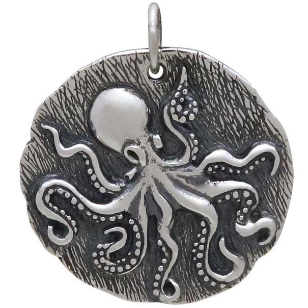 Sterling Silver Octopus Coin Pendant 26x23mm