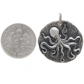 Sterling Silver Octopus Coin Pendant 26x23mm