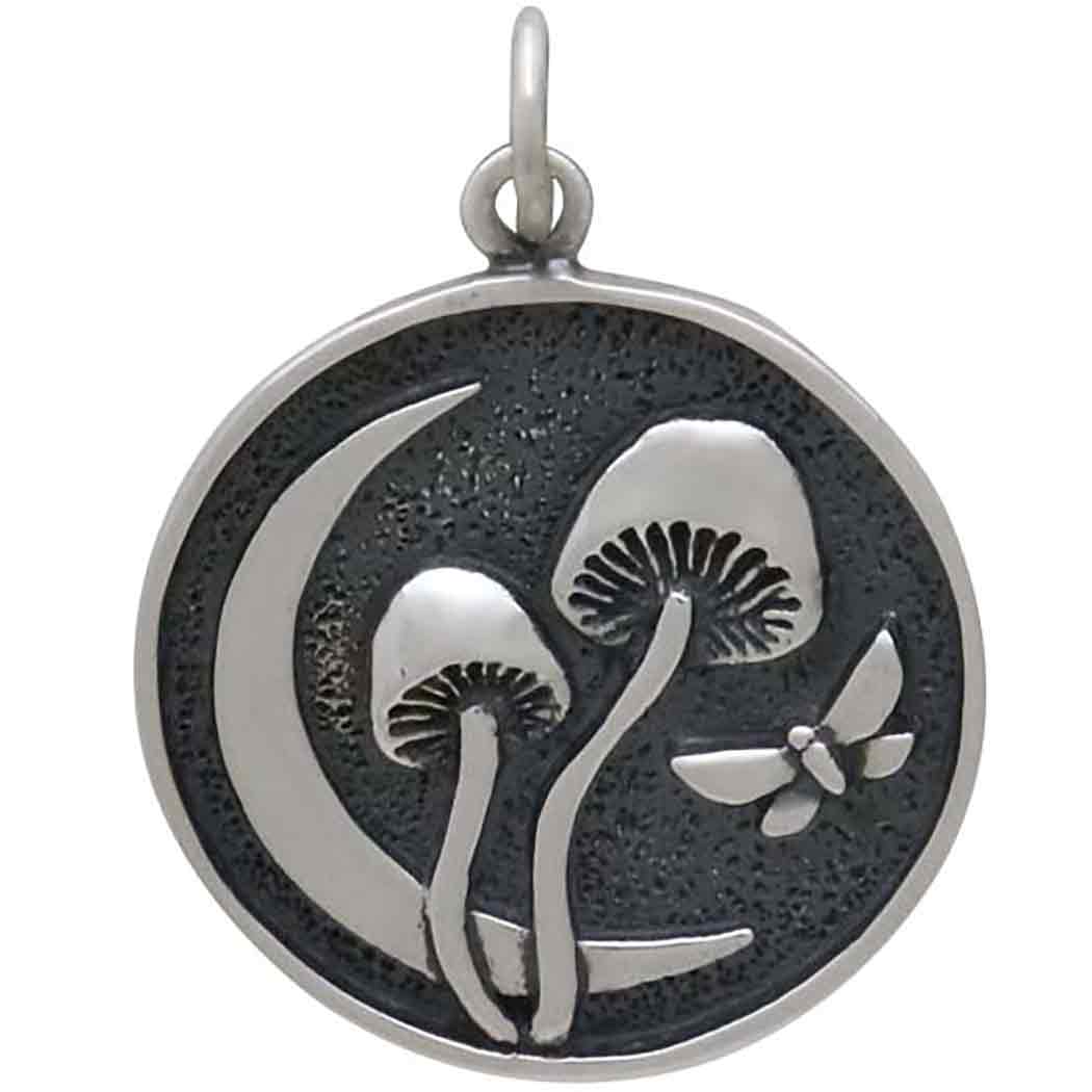 Sterling Silver Moon and Mushroom Pendant 25x18mm