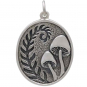 Sterling Silver Etched Fern and Mushroom Pendant 26x17mm