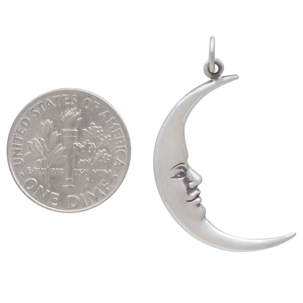 Sterling Silver Large Smiling Moon Pendant 32x17mm