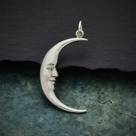 Sterling Silver Large Smiling Moon Pendant 32x17mm
