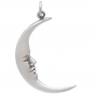 Sterling Silver Large Smiling Moon Pendant 32x17mm