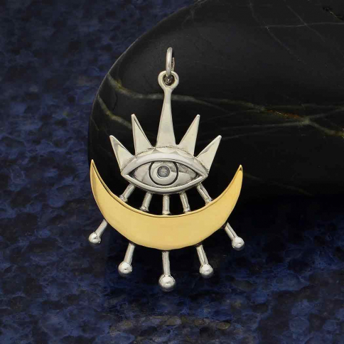 Mixed Metal Stylized Eye Pendant with Bronze Moon 35x22mm