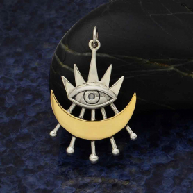 Mixed Metal Stylized Eye Pendant with Bronze Moon 35x22mm