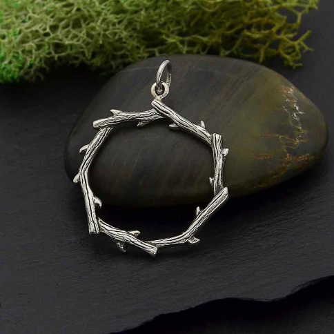 Sterling Silver Circle of Thorns Pendant 29x23mm