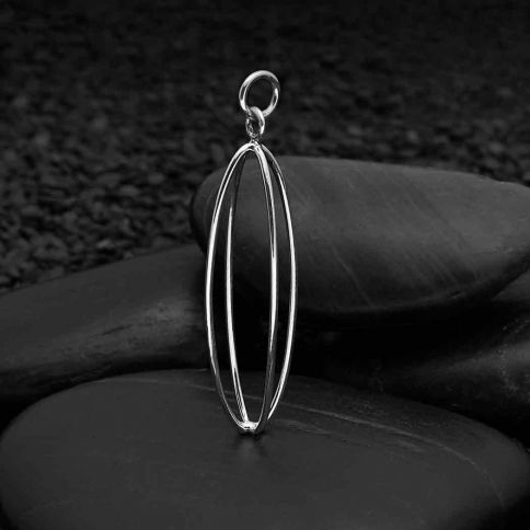 Sterling Silver 3D Oval Orb Pendant 37x10mm