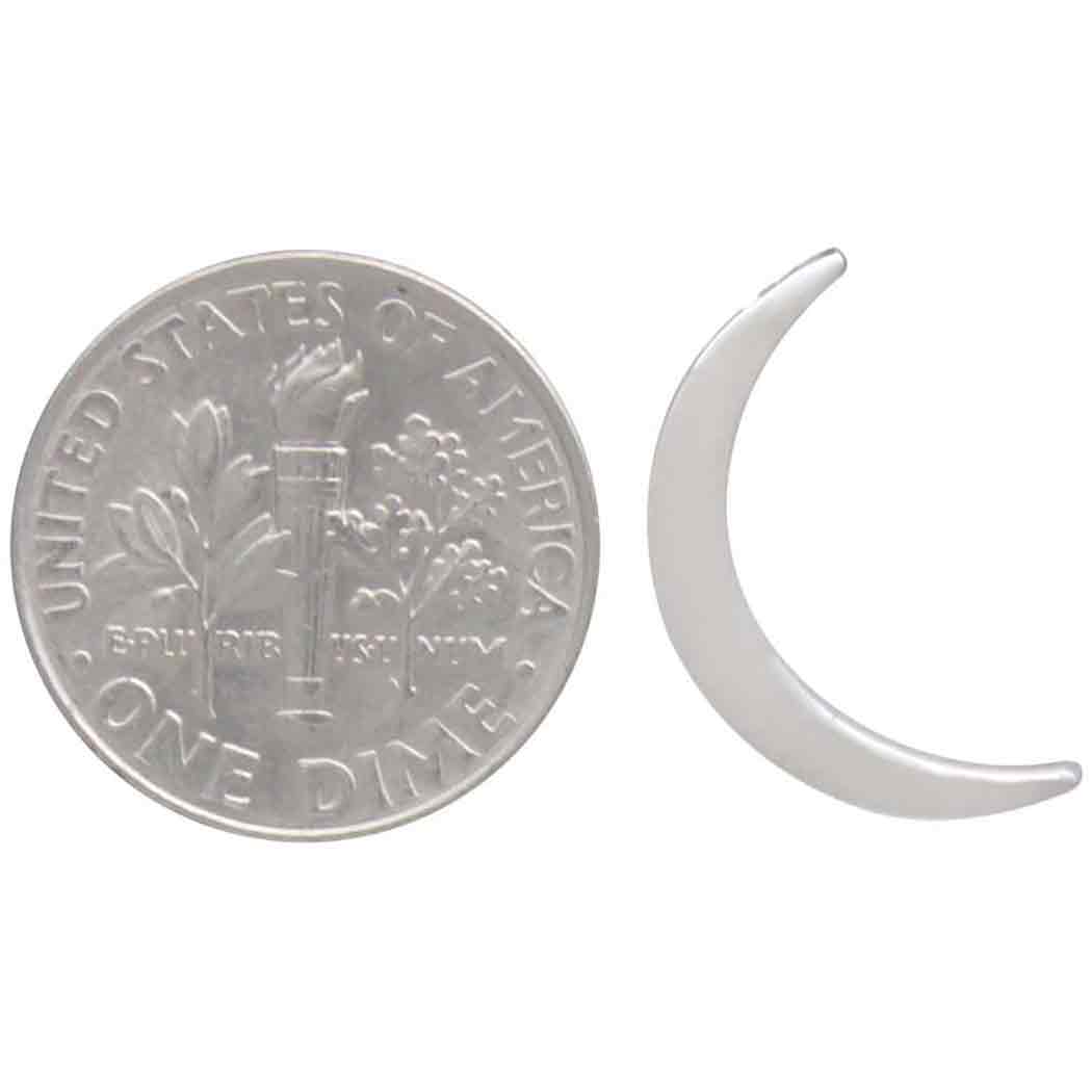 Sterling Silver Long Crescent Moon Bead 18x10mm