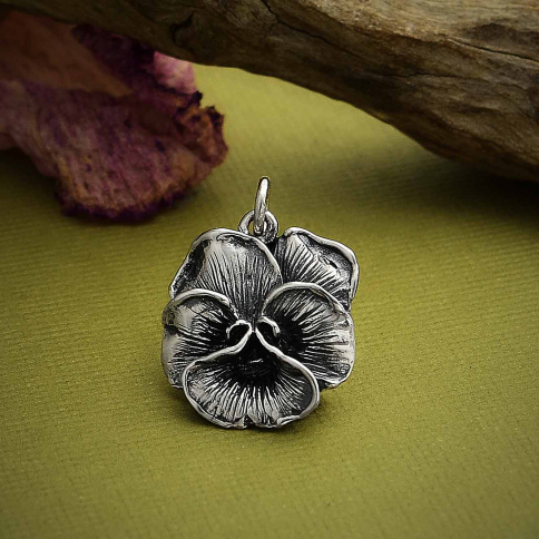 Sterling Silver Pansy Flower Charm 20x14mm